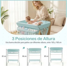 Mesa Trocador fraldas para Bebés Portátil e Dobrável Altura Ajustável 3 Níveis Organizador Móvel com Cesto Prateleira Rodas e Travão turquesa
