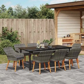 Conjunto de Jantar de Jardim 9 Peças Cinza em Rattan Sintético