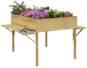 Outsunny Horta Elevada Madeira Mesa Cultivo 2 Prateleiras Dobráveis Espaço Otimizado Plantas Flores 122x91,5x89 cm Natural | Aosom Portugal