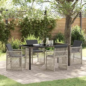 vidaXL Conjunto de Jantar de Jardim de 5 Peças com Almofadas Cinzento-Claro em Rattan Poliéster