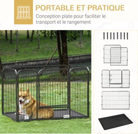 Parque para cães 109 x 74 x 71 com 4 painéis de rede metálica e porta com fechadura, Preto