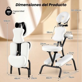 Cadeira de massagem dobrável com altura ajustável, cadeira para tatuagem, estética e SPA, leve e portátil, com bolsa de transporte, 48 x 55 x 120 cm,