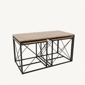 Conjunto de Mesas de Centro Defne – Pinho Atlântico e Preto – 100x52x5