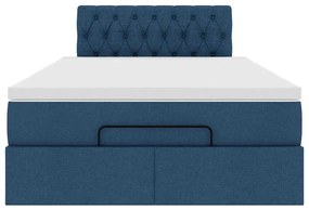 Cama Otomana com Colchão &amp; LEDs Tecido Azul 120x200 cm