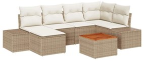 Conjunto de sofá de jardim com 7 peças e almofadas bege em polyrattan