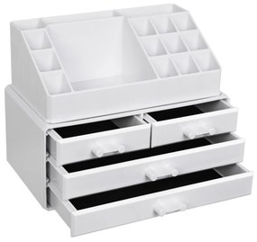 Organizador de cosméticos SONGMICS, suporte para armazenamento de maquiagem com 4 gavetas e 16 compartimentos de tamanhos diferentes, tapetes antiderrapantes, para acessórios de maquiagem e joias, branco JKA0010TP