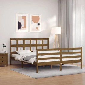 vidaXL Estrutura de cama King Size c/ cabeceira madeira castanho-mel