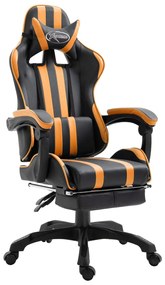 vidaXL Cadeira de gaming c/ apoio pés couro artificial laranja