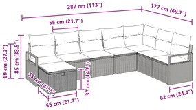 Conjunto de Sofá de Jardim vidaXL com Almofadas Preto Rattan PE, Sofá