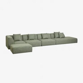 Sofá Modular De Canto Em 4 Peças Com Chaise Longue Direito E Puff Estofado Cardea Bouclé Verde Sálvia - Sklum