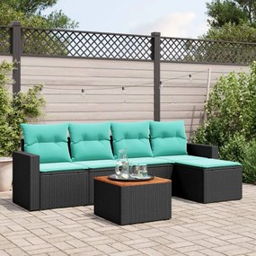 vidaXL 6 pcs conjunto de sofás p/ jardim c/ almofadões vime PE preto