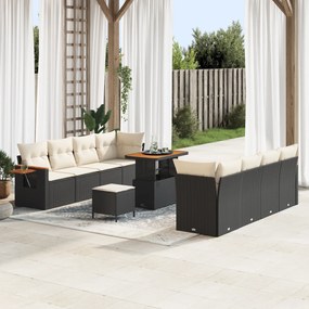 Conjunto de Sofá de Jardim com 11 Peças com Almofadas Preto Vime Acácia
