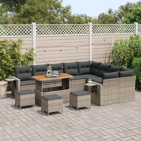 Conjunto de Sofá de Jardim Modular com Almofadas Cinza de Rattan Polir