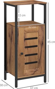 Móvel baixo de casa de banho com porta de lâminas 37 x 30 x 85 cm, estrutura em aço, castanho rústico