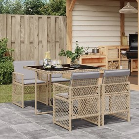 vidaXL 5 pcs conjunto de jantar p/ jardim com almofadões vime PE bege