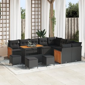 Conjunto de Sofá de Jardim vidaXL de 13 Peças com Almofadas Preto Ratt