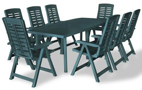 vidaXL Conjunto de jantar de exterior 9 pcs plástico verde