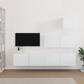 vidaXL 4 pcs conjunto móveis de TV madeira processada branco brilhante