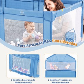 Parque Infantil Dobrável, 223 x 150 x 163 cm, com 50 Bolas e Jogos Multidesportivos, Azul