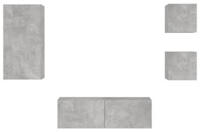 4 pcs móveis de parede para TV com luzes LED cinzento cimento
