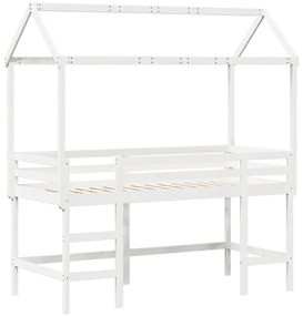Cama alta c/ escada e telhado 80x200 cm pinho maciço branco