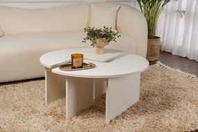 Mesa de Centro "Moira" – Branco, Ø90x41 cm, Design Rústico Moderno