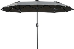 Outsunny Guarda Sol Duplo Guarda Sol de Pátio Inclinável com Painel Solar 35 Leds Estrutura de Aço Cinza 2,92x1 50x2,18 m | Aosom Portugal