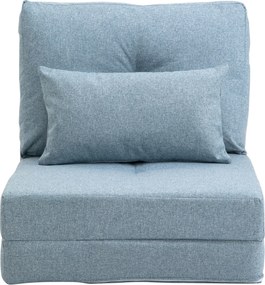Poltrona-sofá-cama convertível de 1 lugar com 1 almofada e encosto ajustável, azul