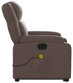 Poltrona massagens reclinável elevatória couro artif. castanho