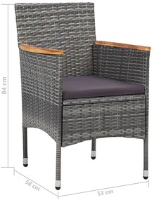 5 pcs conjunto de jantar p/ jardim vime PE e acácia cinzento