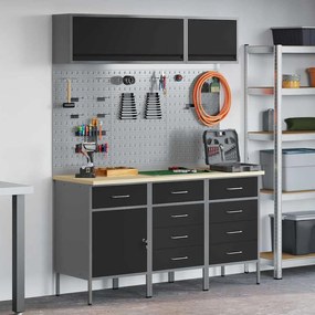 vidaXL Conjunto de Armários de Trabalho com gaveta Manual 8 pcs Preto