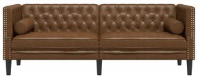 Sofá chesterfield com rolos 3 lugares camurça artif. castanho