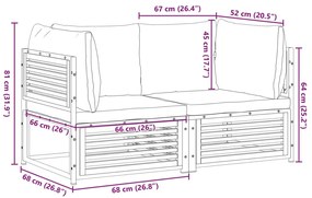 2 pcs conjunto de sofás de jardim c/ almofadões acácia maciça