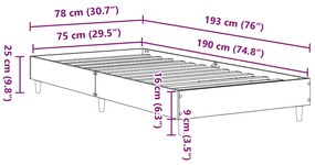 Estrutura cama s/ colchão 75x190 cm carvalho fumado
