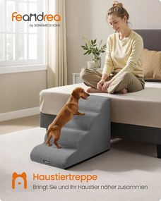 Escada para cães 72 x 40 x 50 cm com revestimento antiderrapante e 4 degraus cinza 