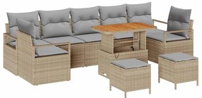 Conjunto de Sofás de Jardim de 10 peças com Almofadas Bege Rattan Poli