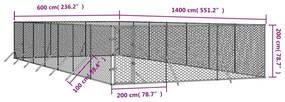 Canil de exterior 6x14x2 m aço galvanizado prateado