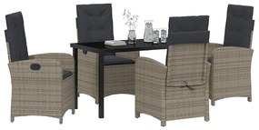 Conjunto de Jantar de Jardim de 5 Peças com Almofadas Cinza Rattan Pol