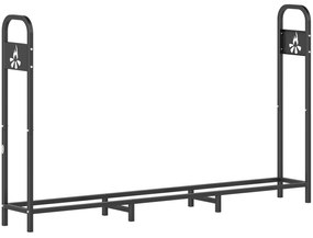 Outsunny Suporte Metálico para Lenha 199x30x121 cm Suporte para Lenha de Exterior com Estrutura de Aço Pés Extra Preto | Aosom Portugal