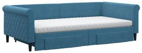 Sofá-cama com gavetão e gavetas 100x200 cm veludo azul