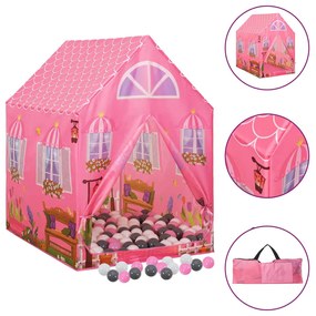 3107750 vidaXL Tenda de brincar infantil com 250 bolas 69x94x104 cm rosa
