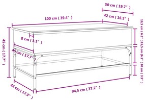 Mesa de centro 100x50x45cm derivados madeira/metal cinza sonoma