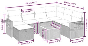 8 pcs conj. sofás jardim c/ almofadões vime PE bege misturado