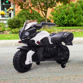 HOMCOM Moto Elétrica para Crianças a partir de 18 Meses 6V com Faróis Buzina 2 Rodas de Equilibrio Velocidade Máx. de 3km/h Motocicleta de Brinquedo 88,5x42,5x49cm Branco