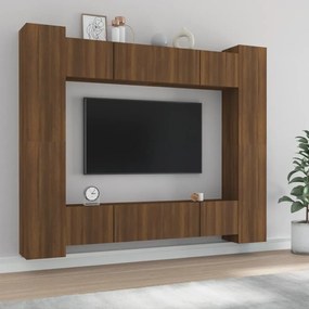 Conjunto móveis de TV 8pcs madeira processada carvalho castanho