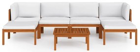7 pcs conjunto lounge jardim c/ almofadões acácia maciça creme