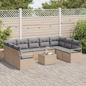 Sofá de Jardim de 10 Peças com Almofadas em Rattan e Poliéster Preto