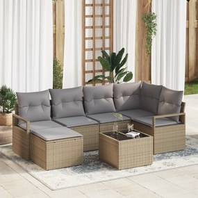 Conjunto de Sofá de Jardim vidaXL de 7 Peças com Almofadas em Poliratt
