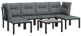 7 pcs conjunto lounge de jardim vime PE preto e cinzento