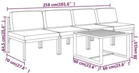 5 pcs conjunto lounge jardim com almofadões alumínio antracite